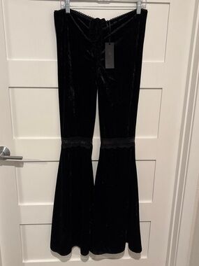 Dolls Kill NWT Black Velvet Flare Pants with Lace Trim